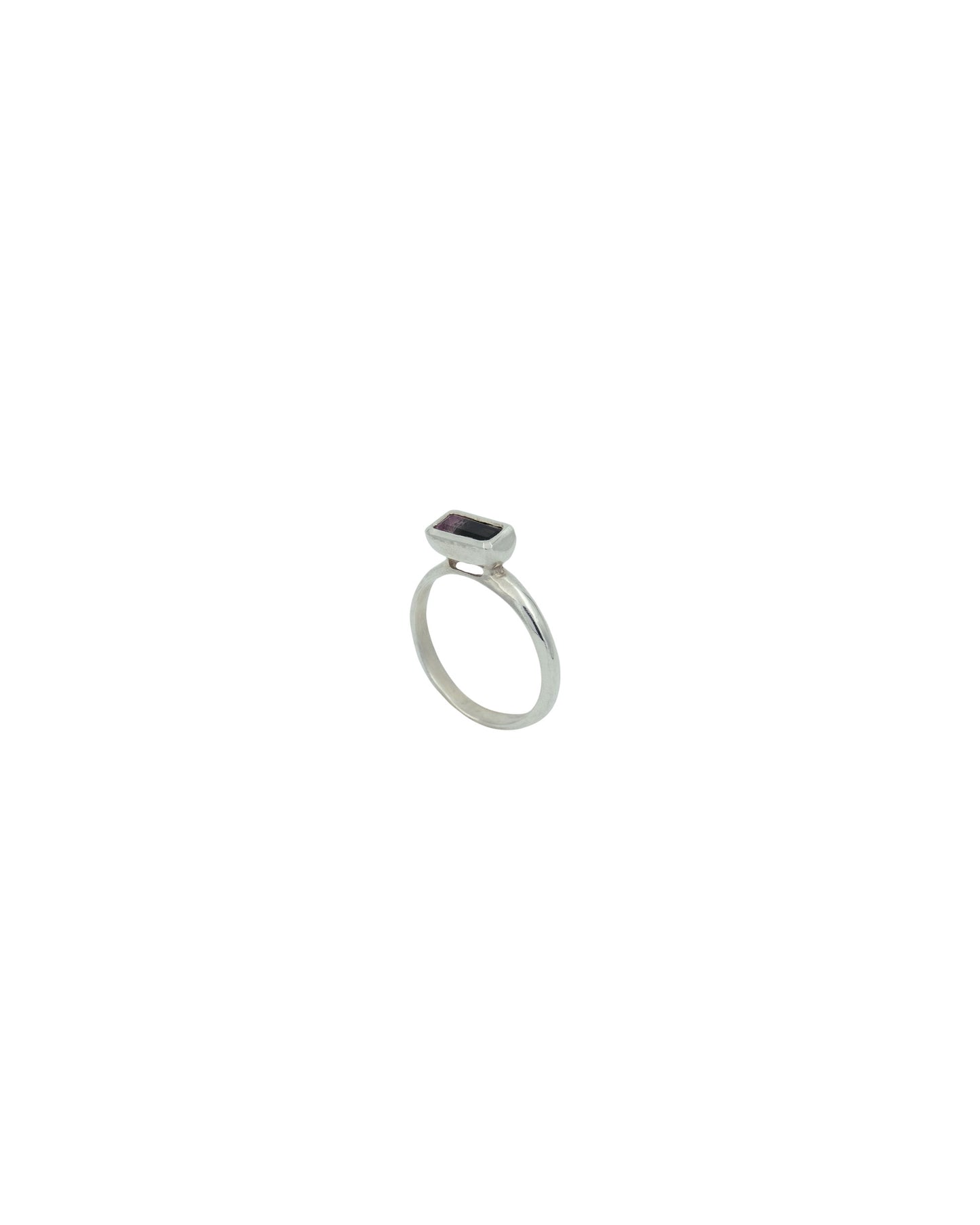 Pink-black tourmaline silver solitaire ring