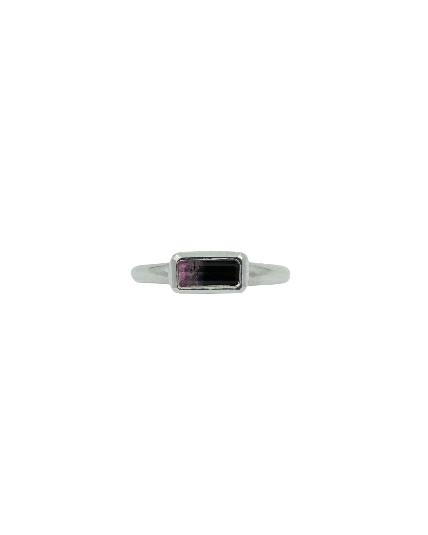 Pink-black tourmaline silver solitaire ring