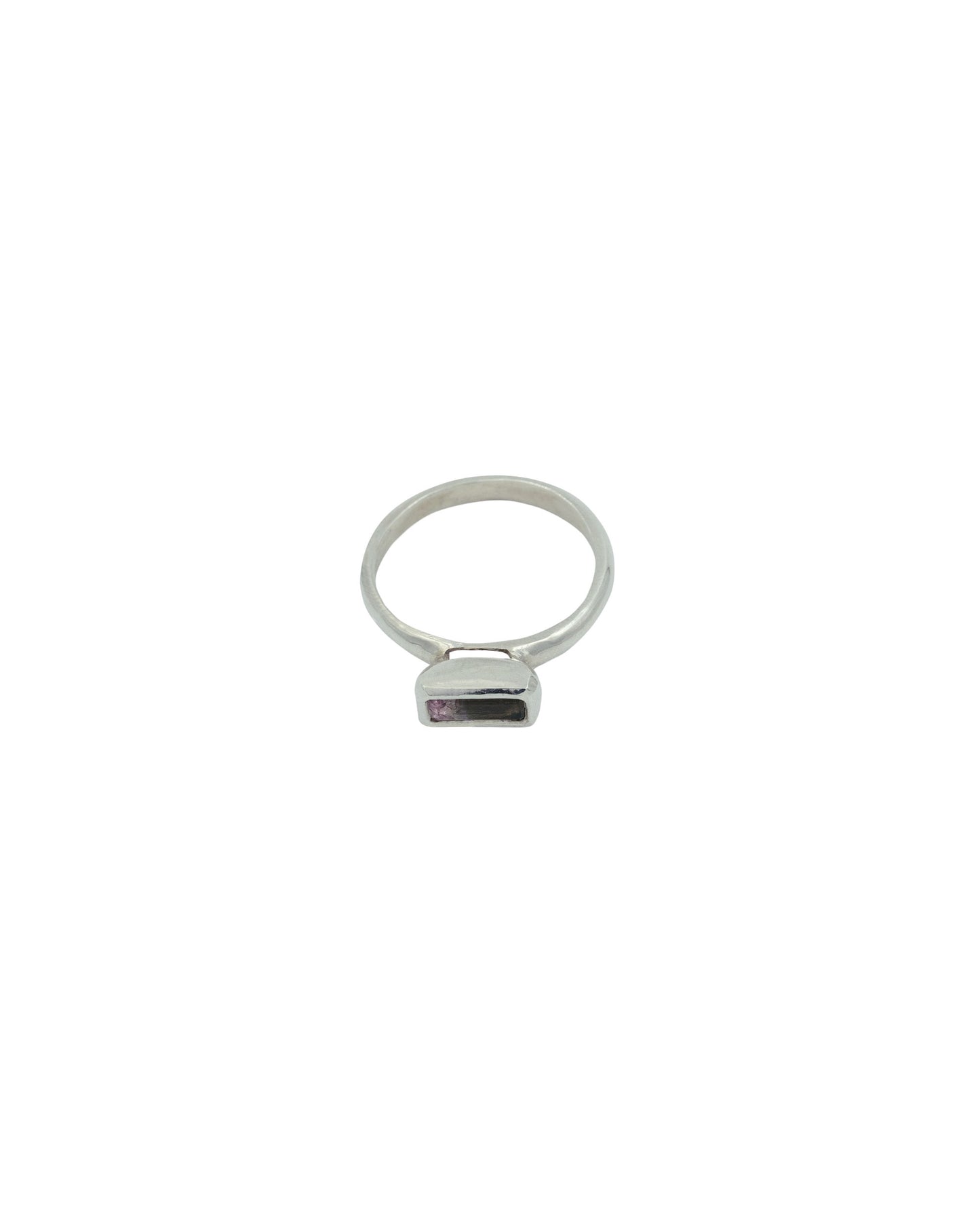 Pink-black tourmaline silver solitaire ring