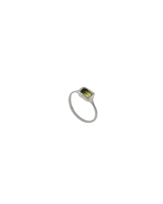 Thin green tourmaline silver ring