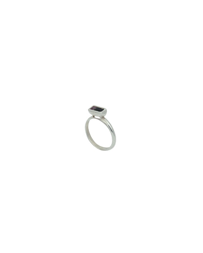 Pink-black tourmaline silver solitaire ring