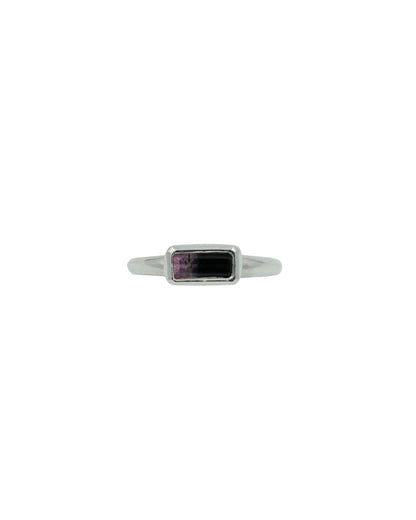Pink-black tourmaline silver solitaire ring